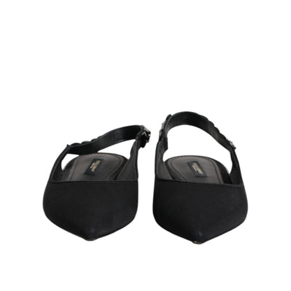 Dolce & Gabbana Black Crystal Charmeuse Slingback Shoes