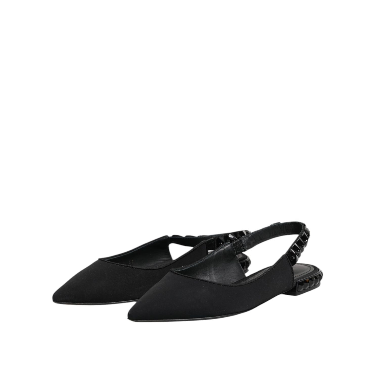 Dolce & Gabbana Black Crystal Charmeuse Slingback Shoes