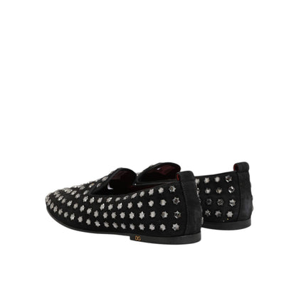 Dolce & Gabbana Black Crystal Embellished Loafers Dress Shoes