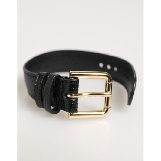 Dolce & Gabbana Black Embossed Leather Gold Buckle Belt Strap Bracelet