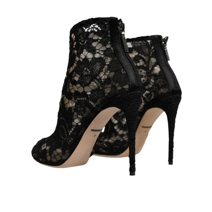 Dolce & Gabbana Black Floral Lace Heels Ankle Boots Shoes