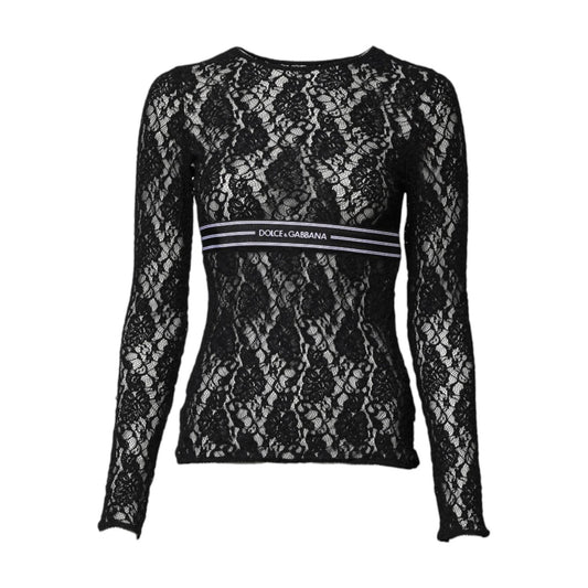 Dolce & Gabbana Black Floral Lace Long Sleeves Pullover Top TSH878602-40