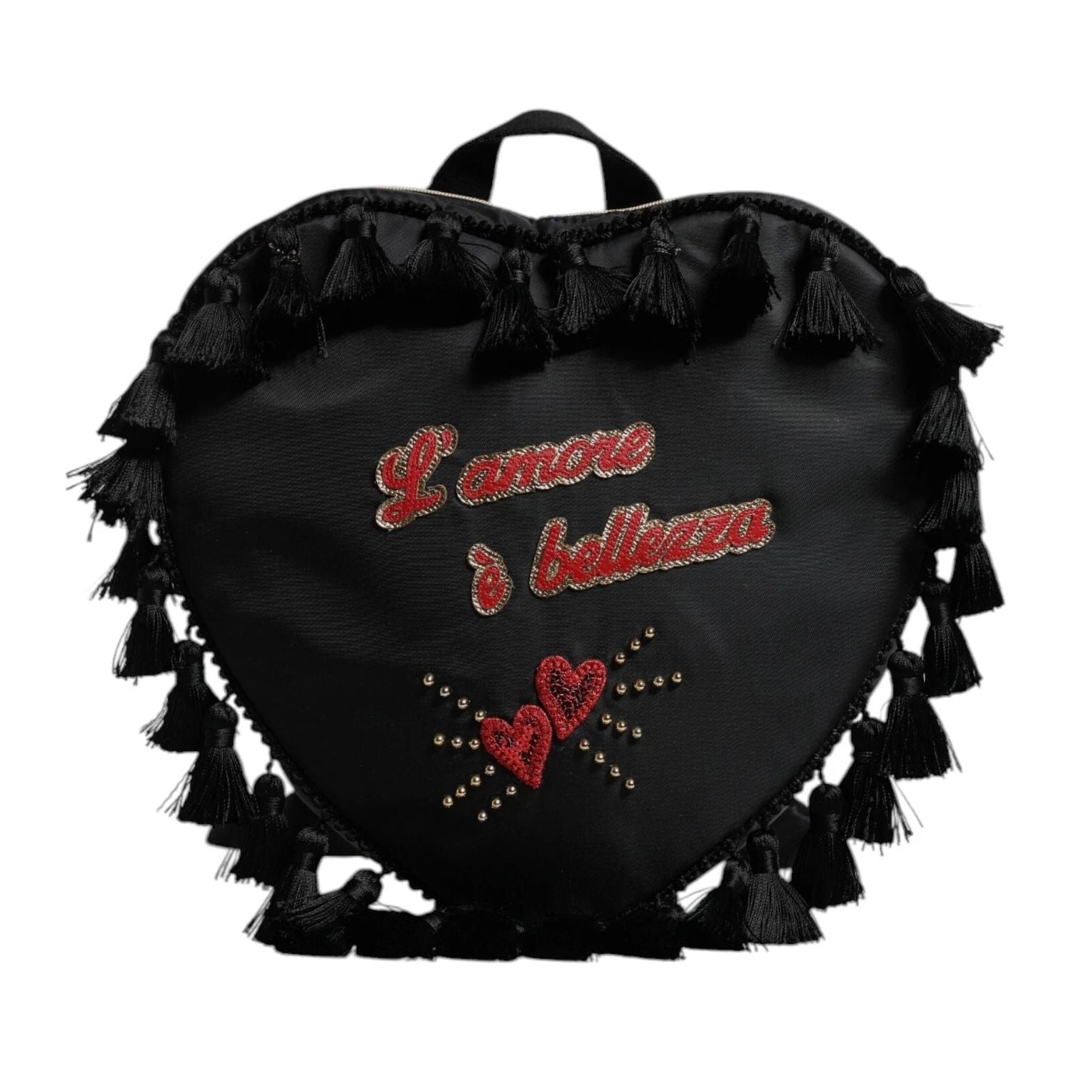 Dolce & Gabbana Black Heart L'Amore Patch Embellished Kids Backpack