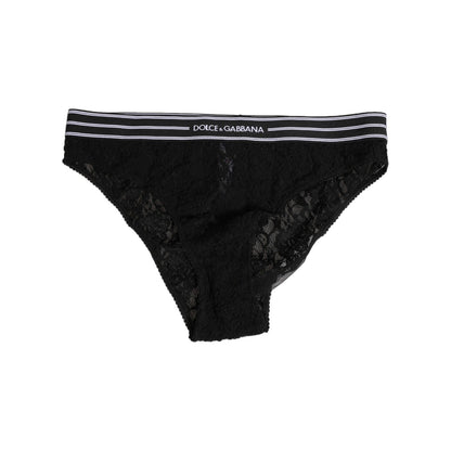 Dolce & Gabbana Black Lace Nylon High Waist Panty Underwear