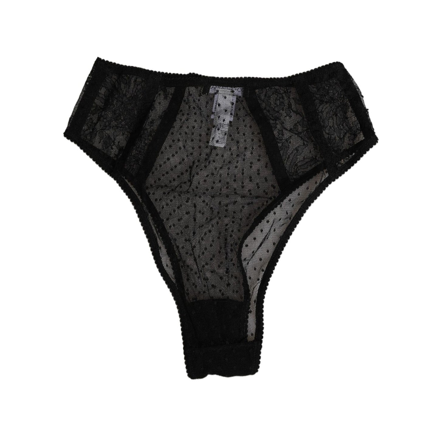 Dolce & Gabbana Black Lace Polka Dot Mesh High Waist Underwear