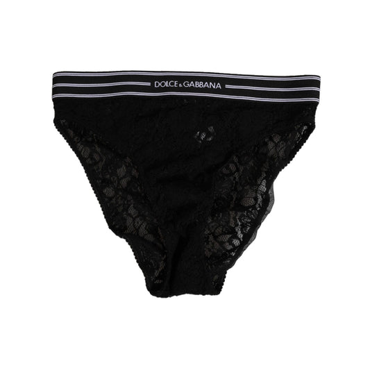 Dolce & Gabbana Black Lace Slip Brief Logo Waistband Underwear