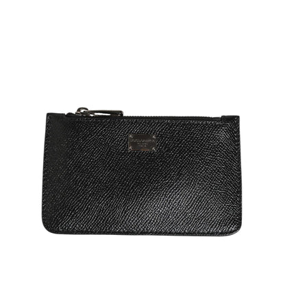 Dolce & Gabbana Black Leather Chain Link Mens Coin Purse Key Clip Holder Wallet