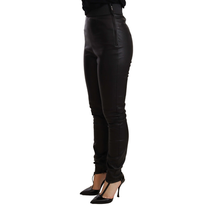 Dolce & Gabbana Black Leather Elastic Waist Trouser Pants