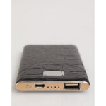 Dolce & Gabbana Black Leather Embossed Exotic 3000mAh Power Bank Charger USB with luxurious textured design and USB output.