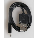 Black USB charging cable for electronic devices on a plain background.