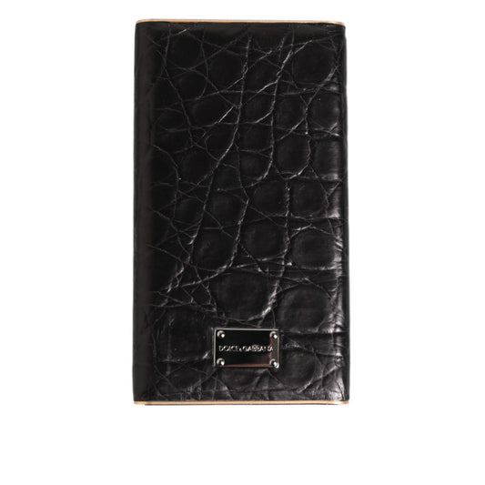 Dolce & Gabbana Black Leather Exotic 3000mAh Power Bank Charger USB with crocodile texture finish