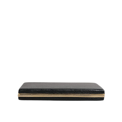 Dolce & Gabbana Black Leather Gold Frame Clutch Evening Party Purse Bag