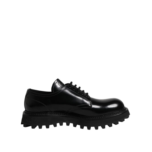 Dolce & Gabbana Black Leather Lace Up Derby Men Dress Shoes