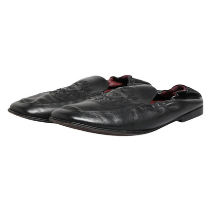 Dolce & Gabbana Black Leather Slip On Men Flat Loafers Shoes