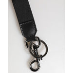 Dolce & Gabbana Black Red Logo Polyester Brass Holder Keychain Keyring with silver metal detailing on white background.