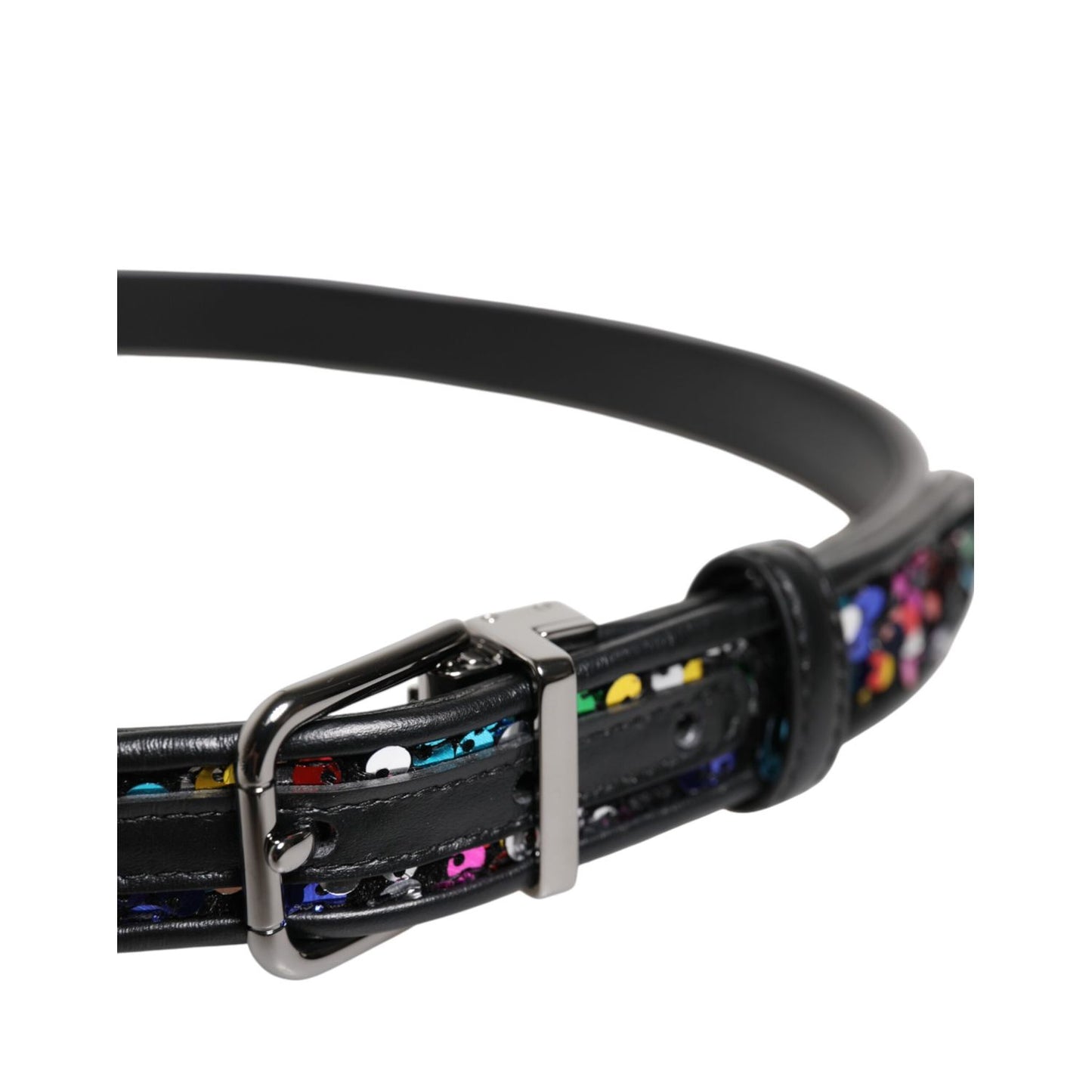 Dolce & Gabbana Black Sequin Embellished Metal Buckle Belt