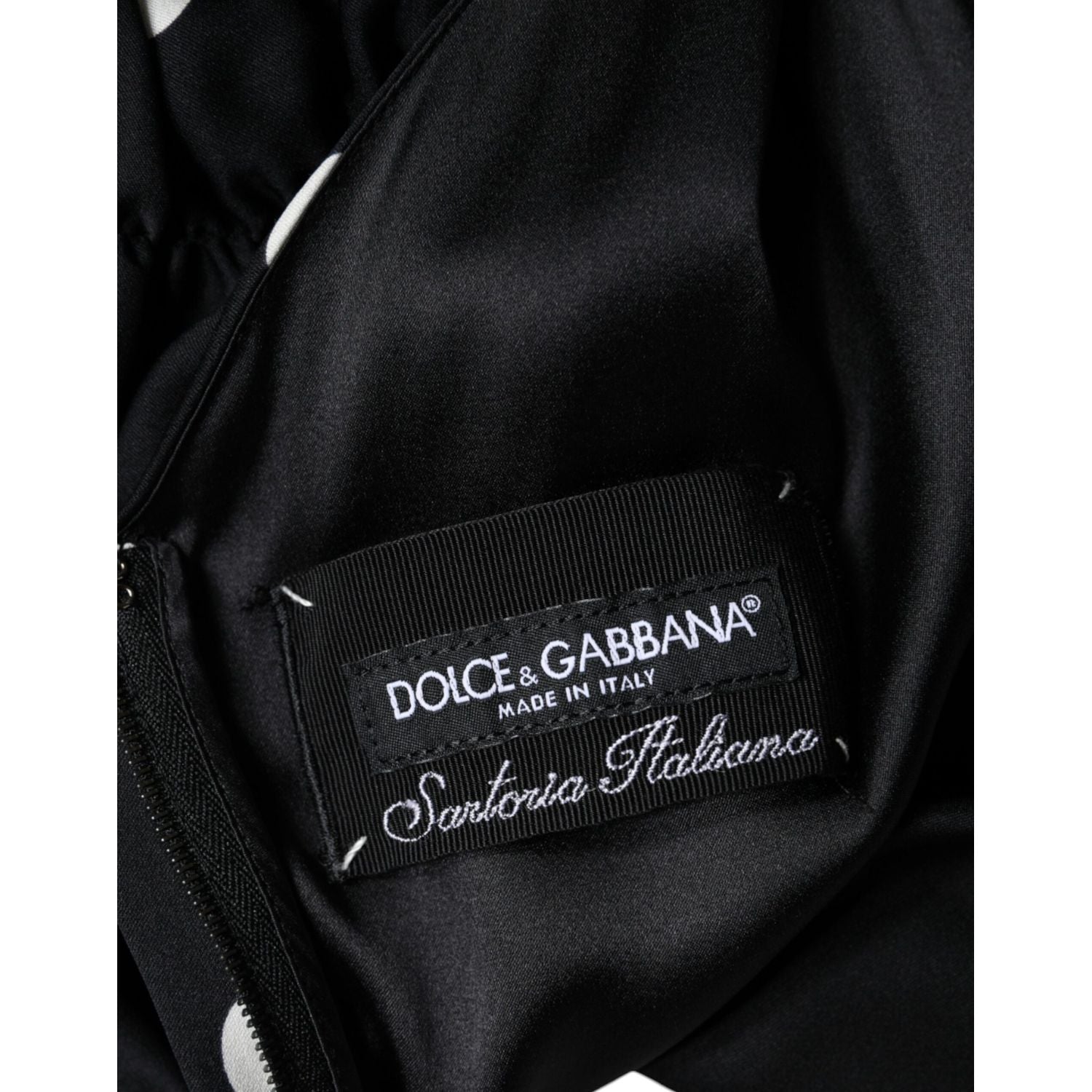 Dolce & Gabbana Black Silk Polka Dot Vneck Tassel Midi Dress