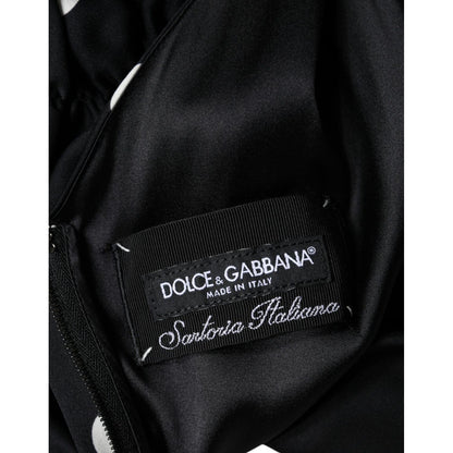 Dolce & Gabbana Black Silk Polka Dot Vneck Tassel Midi Dress