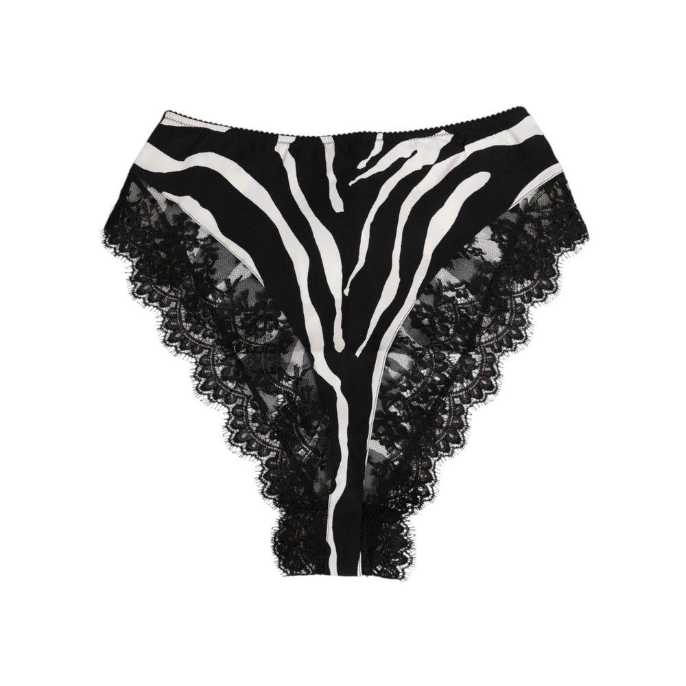 Dolce & Gabbana Black Silk Zebra Print Lace High Waist Underwear with exotic design and feminine elegance.