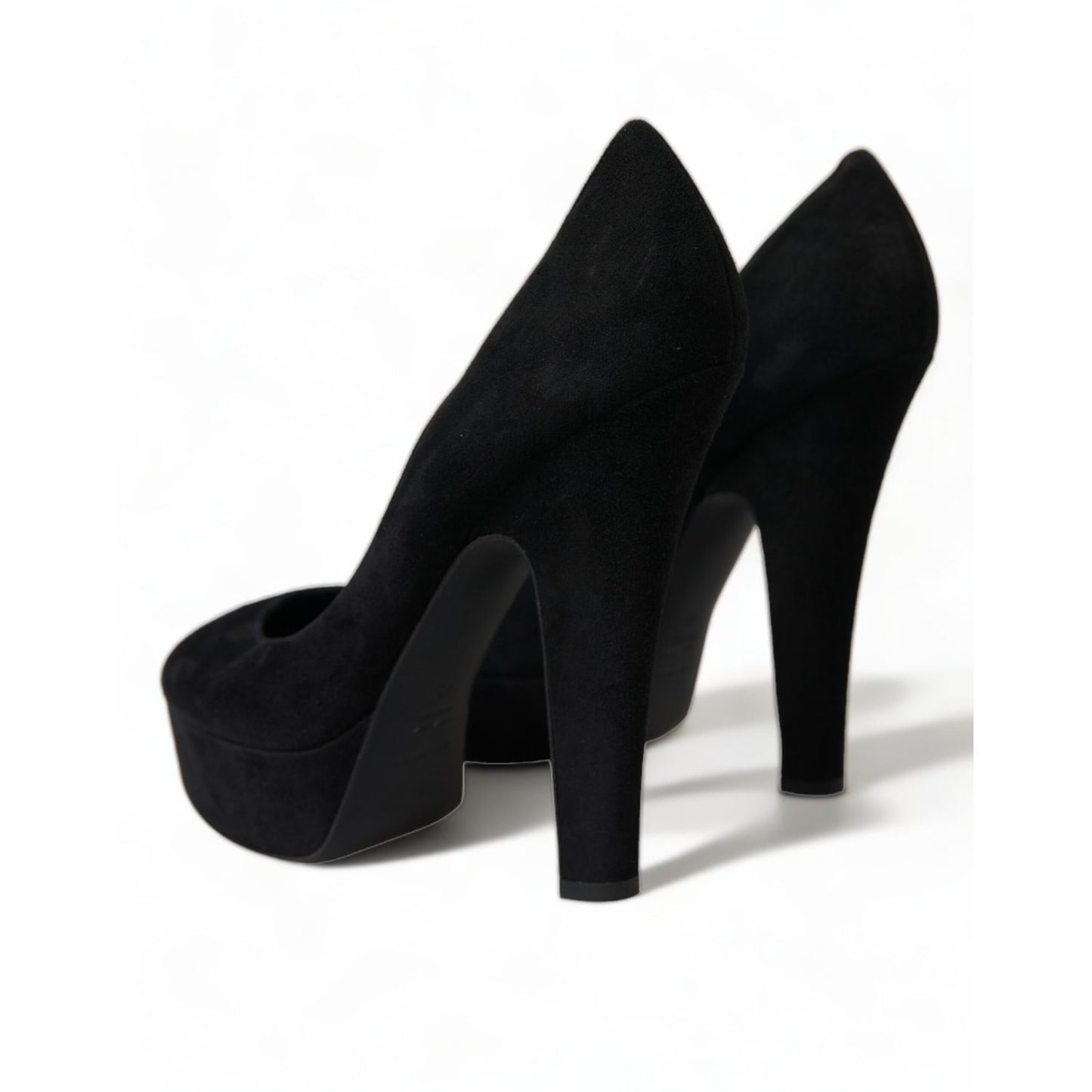 Dolce & Gabbana Black Suede Leather Platform Heel Pumps Shoes