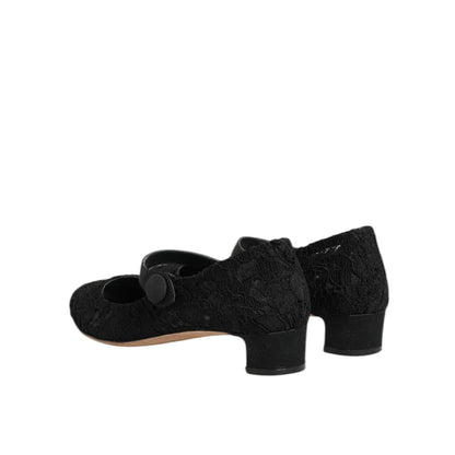 Dolce & Gabbana Black Vally Taormina Floral Lace Pumps Shoes