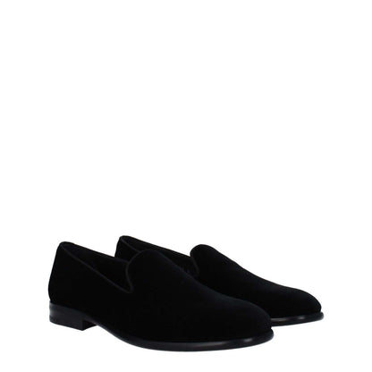 Dolce & Gabbana Black Velvet Slip-On Loafers with leather sole and round toe design.