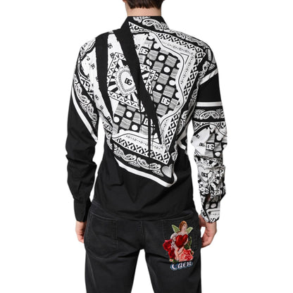 Dolce & Gabbana Black White Bandana MARTINI Casual Shirt shown from the back, highlighting the intricate bandana pattern and unique design.
