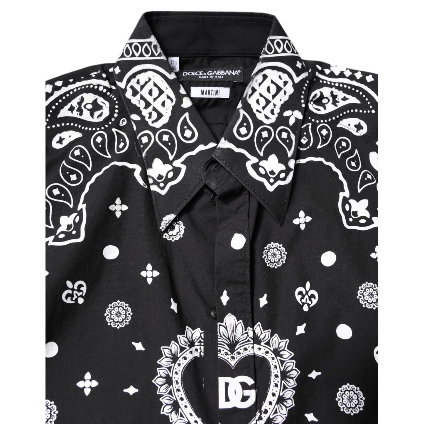 Dolce & Gabbana Black White Bandana MARTINI Casual Shirt made of 100% cotton with exclusive print, long sleeves, and button closure.