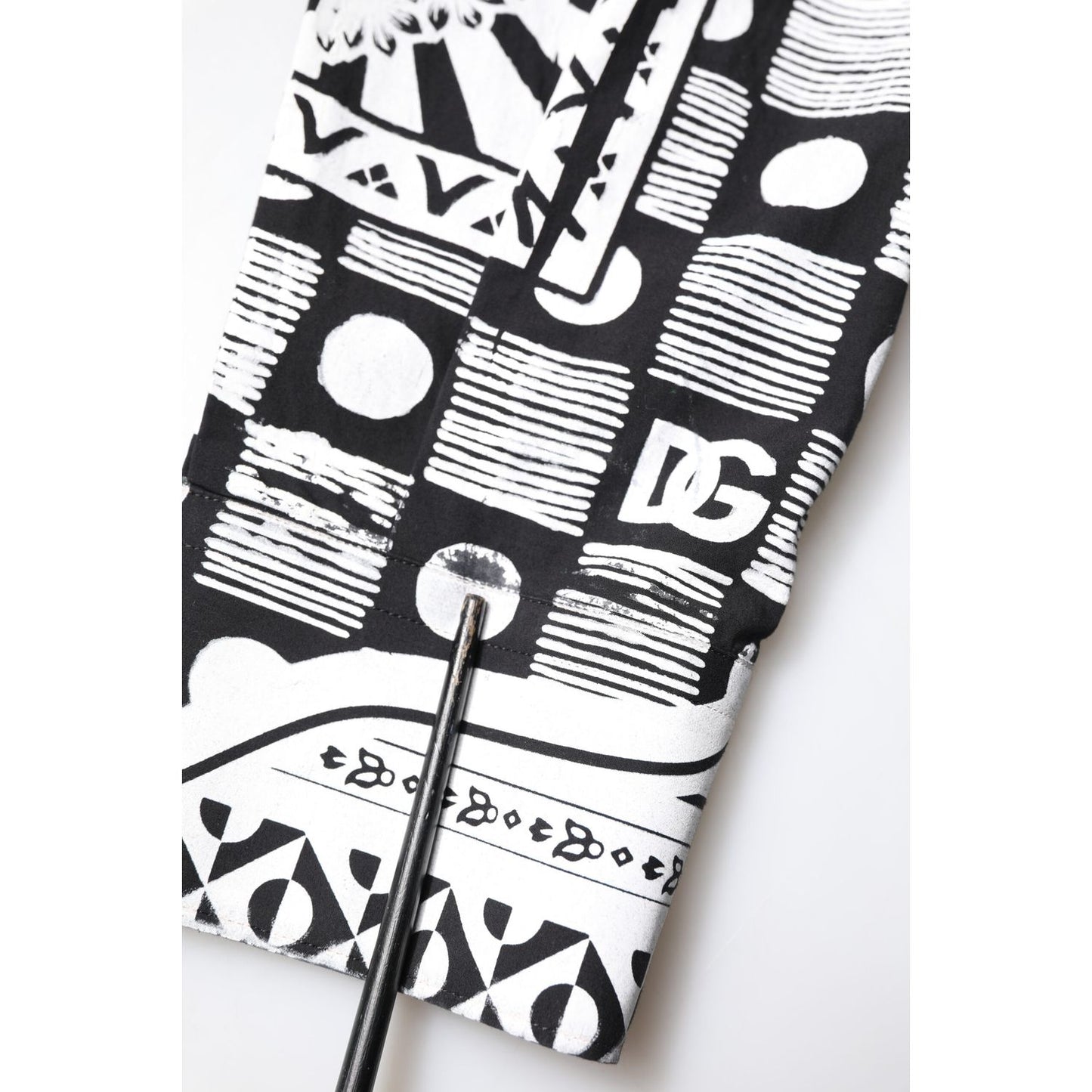 Dolce & Gabbana Black White Bandana MARTINI Casual Shirt with logo details and exclusive print in black and white, close-up view.