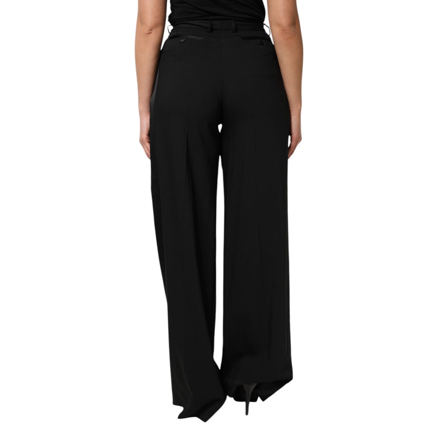 Dolce & Gabbana Black Wool High Waist Wide Leg Pants