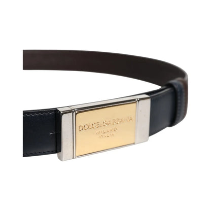 Dolce & Gabbana Blue Brown Leather Buckle Reversible Belt