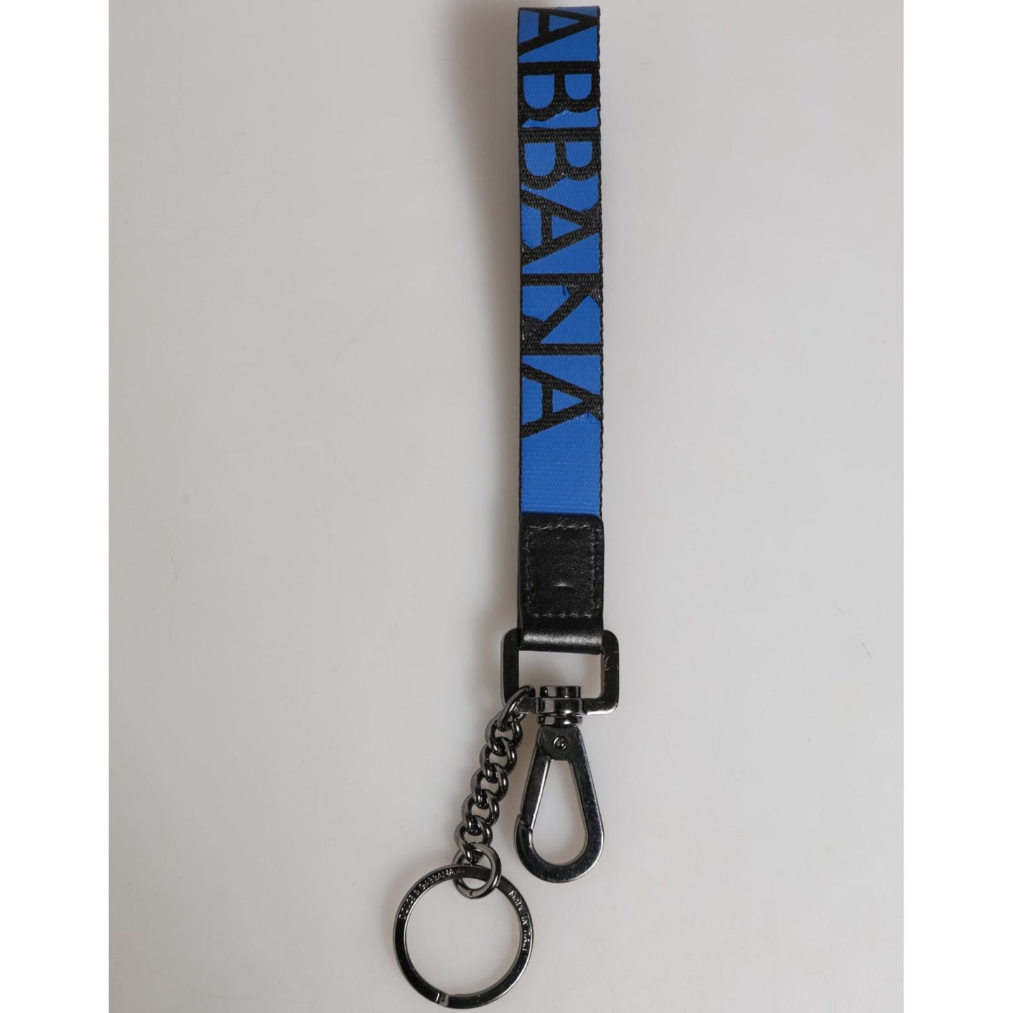 Dolce & Gabbana Blue Nylon Logo DG Crown Men's Holder Keychain Keyring with silver-tone hardware and logo details.