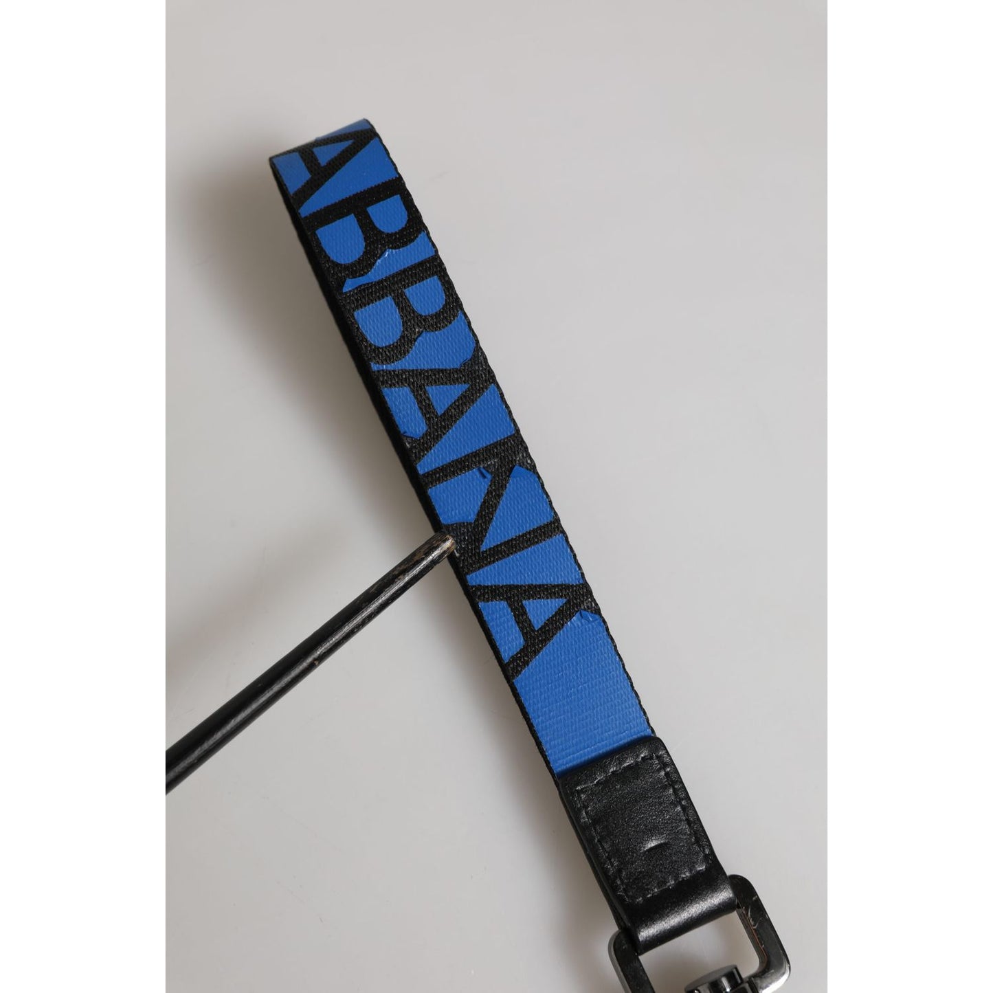 Dolce & Gabbana Blue Nylon Logo DG Crown Men's Holder Keychain Keyring with silver-tone hardware detailing.