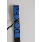 Dolce & Gabbana Blue Nylon Logo DG Crown Men's Holder Keychain Keyring with silver hardware and blue nylon strap close-up view.