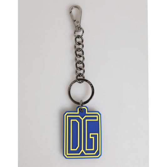 Dolce & Gabbana Blue Yellow DG Rubber Logo Silver Men Keychain Keyring with sleek hardware and vibrant design