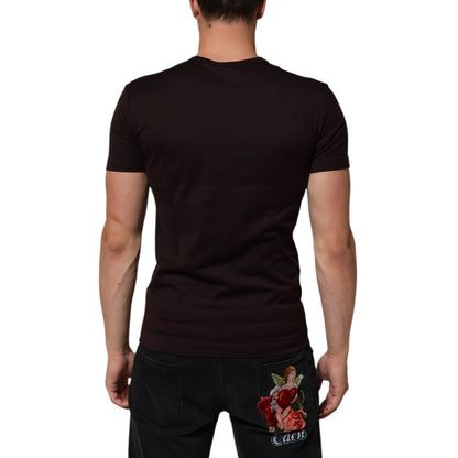 Dolce & Gabbana Brown Logo Plaque Cotton Crew Neck T-shirt