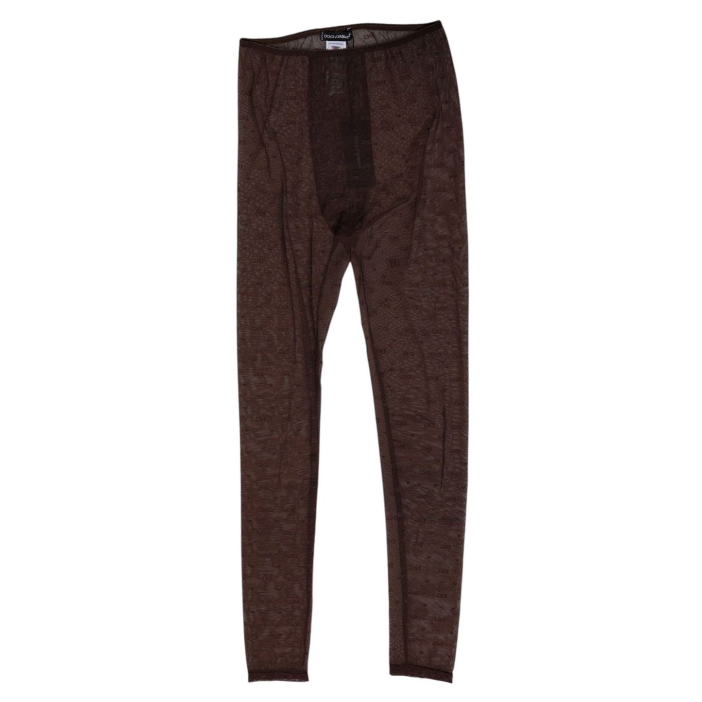 Dolce & Gabbana Brown Nylon Logo Lace Leggings Pants Underwear, sleek designer lingerie with logo details.