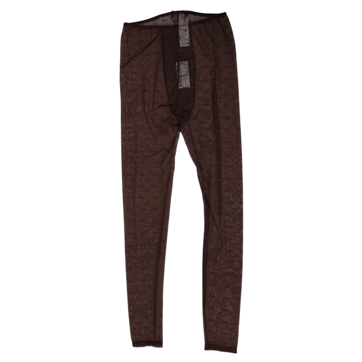 Dolce & Gabbana Brown Nylon Logo Lace Leggings Pants Underwear with Italian craftsmanship in soft, sheer fabric.
