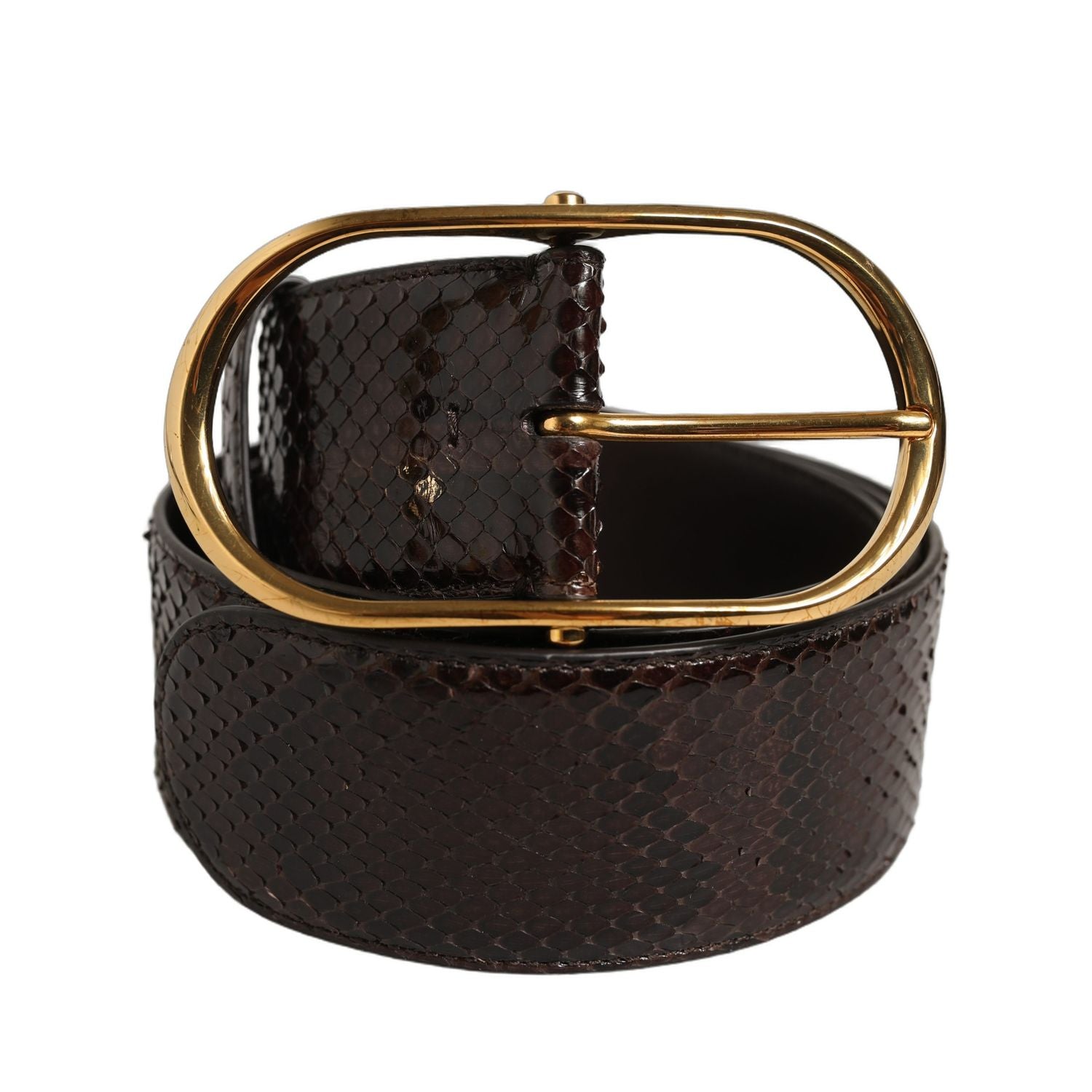 Dolce & Gabbana Brown Python Leather Gold Metal Buckle Belt
