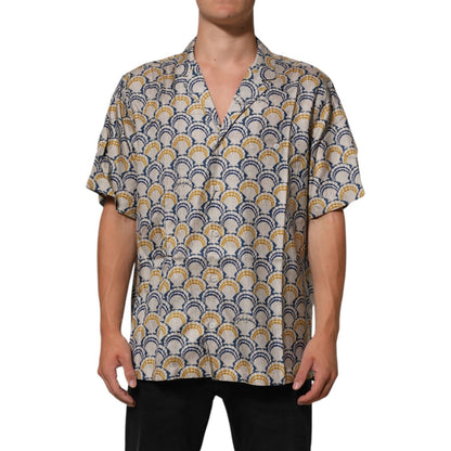 Dolce & Gabbana Cream Cotton Silk Hawaii Scallop Shell Print Shirt