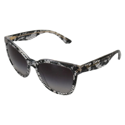 Dolce & Gabbana DG4190 Black Lace Acetate Crystal Round Sunglasses with grey gradient lenses, 100% UVA protection for women.