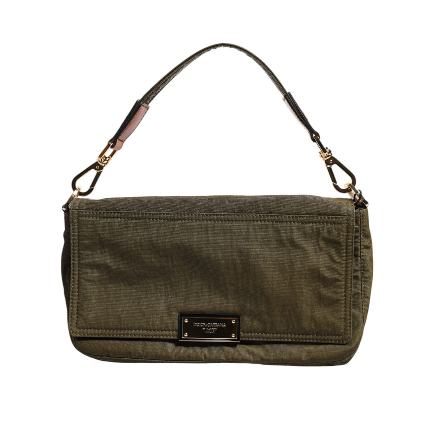Dolce & Gabbana Dark Green Nylon Logo Plaque Shoulder Strap Borse Bag