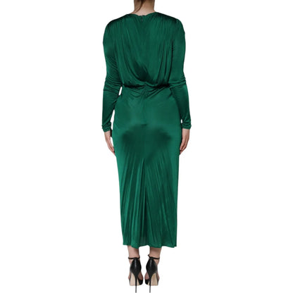 Dolce & Gabbana Dark Green Viscose Long Sleeve Midi Dress