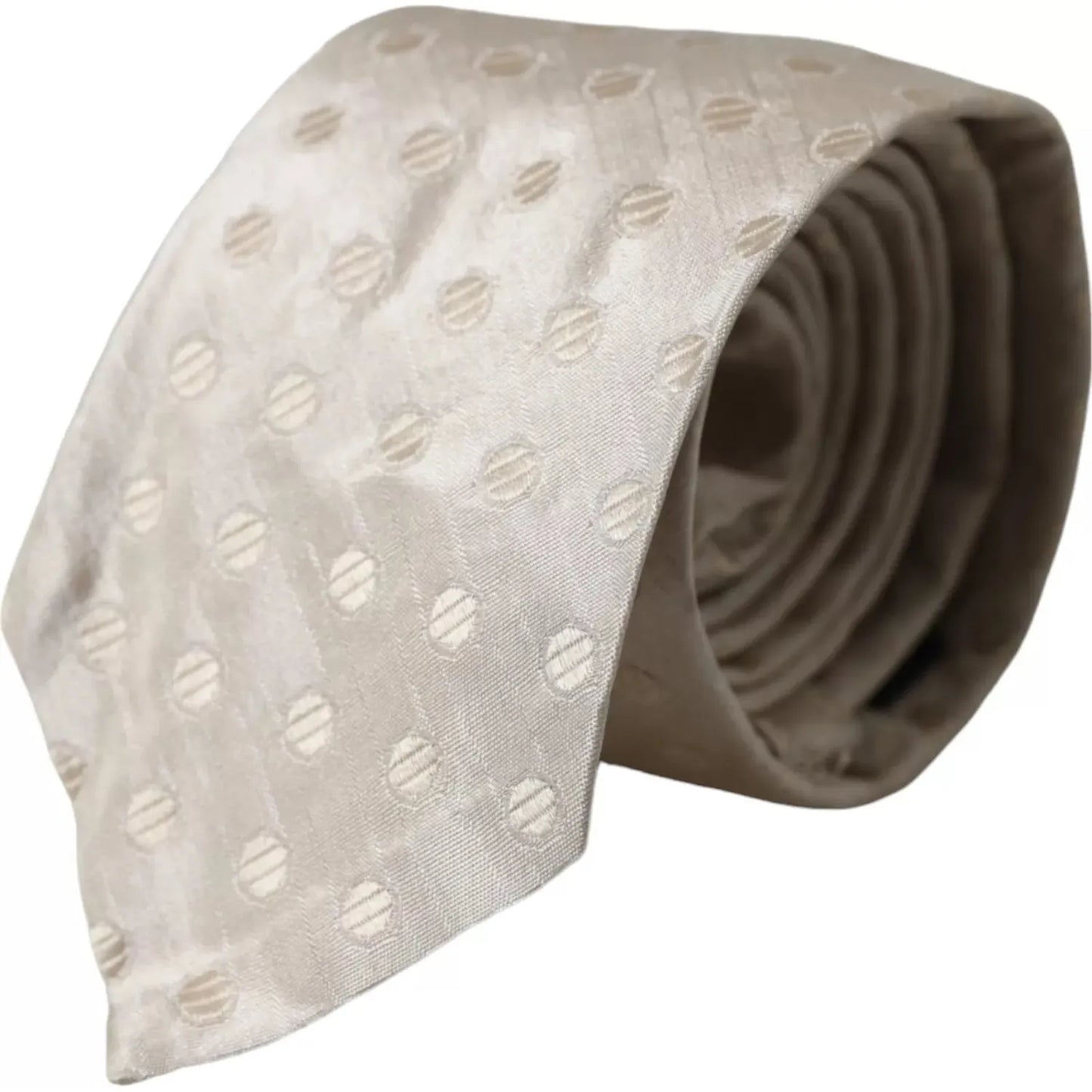Dolce & Gabbana Beige Dotted Silk Classic Adjustable Men Tie KRA3369