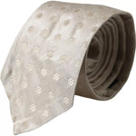 Dolce & Gabbana Beige Dotted Silk Classic Adjustable Men Tie KRA3369