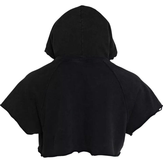 Dolce & Gabbana Black Cotton Hooded Short Sleeves Cropped T-shirt TSH86434-48