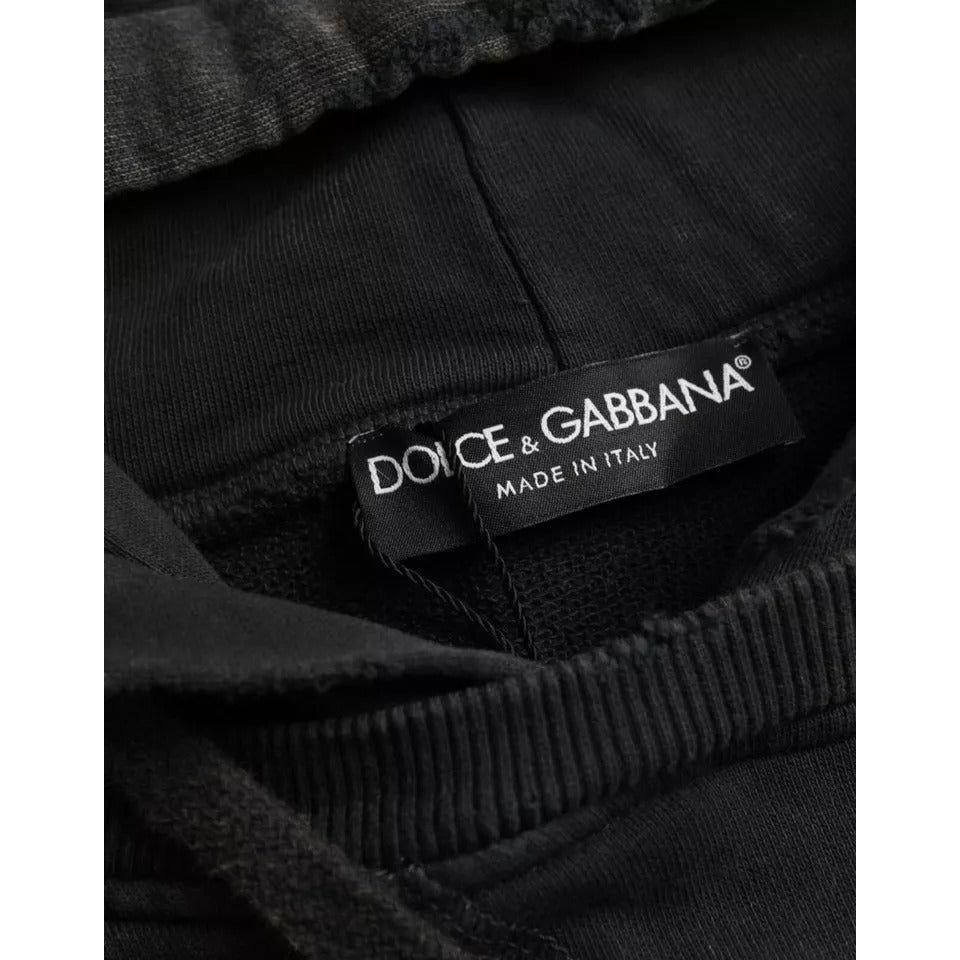 Dolce & Gabbana Black Cotton Hooded Short Sleeves Cropped T-shirt TSH86434-48