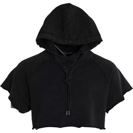Dolce & Gabbana Black Cotton Hooded Short Sleeves Cropped T-shirt TSH86434-48