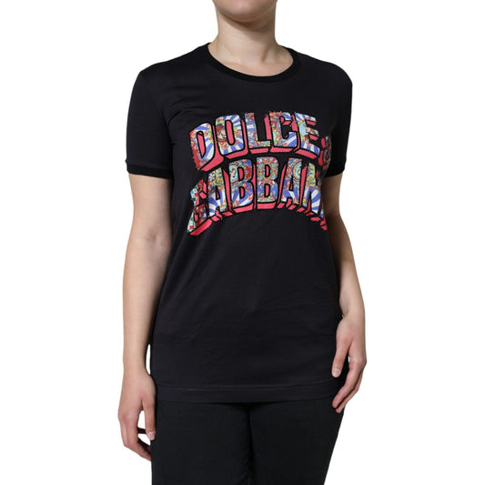 Dolce & Gabbana Black Cotton Logo Print Round Neck T-shirt TSH6812-36