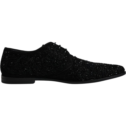 Dolce & Gabbana Black Embellished Suede Derby Formal Shoes MV6313-45